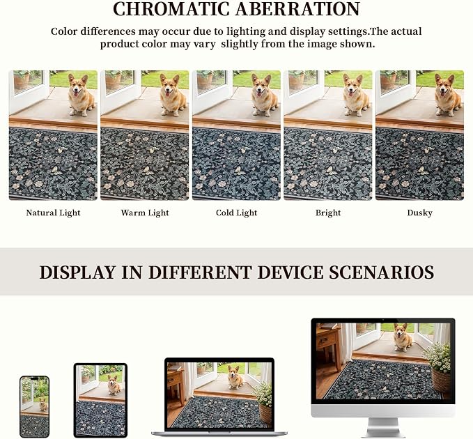 Puino Washable Entryway 3x4 Rug: Small Rugs for Indoor Entrance Vintage Floral Non Slip Backing Door Mat Low Pile Stain Resistant Carpet for Bedroom Kitchen Bathroom Bedside Dark Botanical