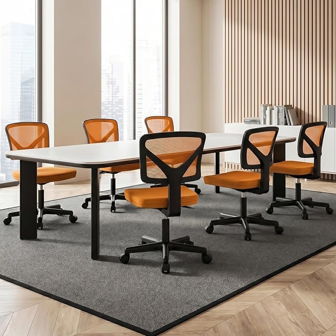 OLIXIS Ergonomic Armless Office Desk Chair with Wheels, Mesh Back, Removable Washable Foam Cushion, Height Adjustable Rolling Swivel Chairs for Small Space, Home, Office, Dark Orange