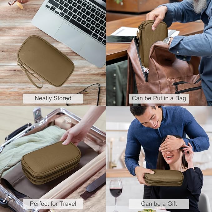 FYY Electronic Organizer, Travel Cable Organizer Bag Pouch Electronic Accessories Carry Case Portable Waterproof Double Layers All-in-One Storage Bag for Cable, Cord, Charger, Phone, Earphone Brown