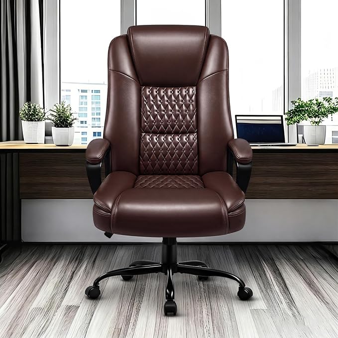 OFIKA Leather Office Desk Chair,Ergonomic Office Chair with Lumbar Support,Computer Chair,Executive Leather Chair with Padded Flip-up Arm,Adjustable Armrests, Black,275LBS