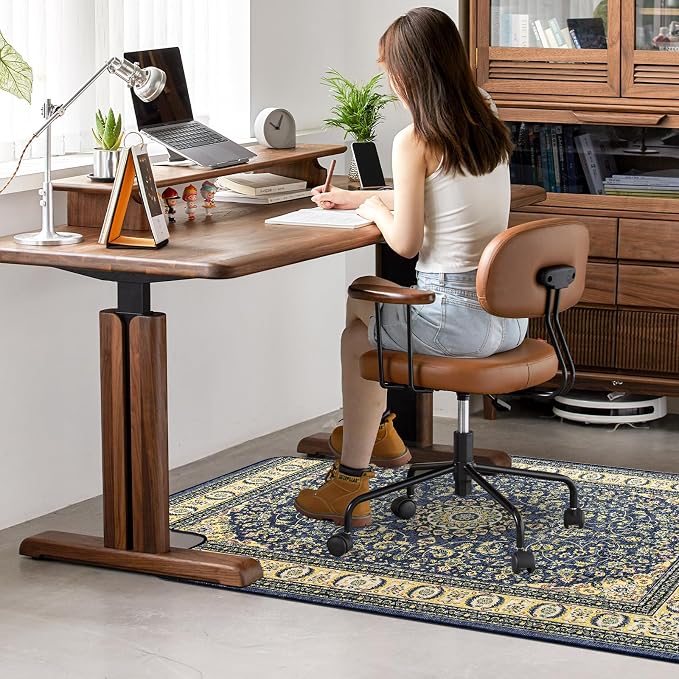 36" X 48" Office Chair Mat for Hardwood and Tile Floors, Under Desk Chair Mat for Carpet Protector Rolling Computer Chairs, Machine Washable Non-Slip Area Rug, Dark Blue
