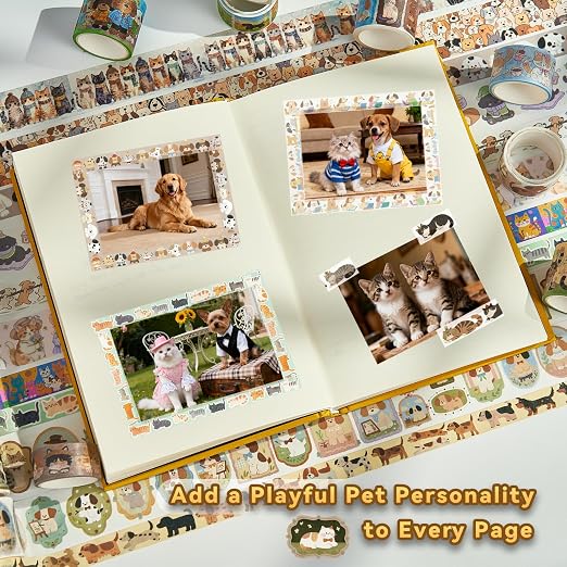 Cat & Dog Washi Tapes Set 20 Rolls, Cute Decorative Masking Tape for Junk Journal, Scrapbooking Supplies, DIY Crafting Supplies