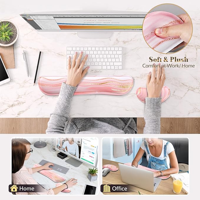 Gimars Upgrade Enlarge Gel Memory Foam Set Keyboard Wrist Rest Pad, Comfortable Ergonomic Design for Easy Typing Pain Relief, Firm Mouse Wrist Cushion Support for Office, Computer, Laptop, Mac