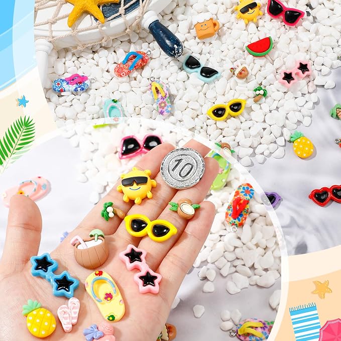 Giegxin 40 Pcs Summer Resin Charm Hawaii Beach Coconut Flamingo Plumeria Flower Flatback Cabochon Accessories Cute Embellishments Bulk for Jewelry Cellphone Case Scrapbooking DIY(Summer)