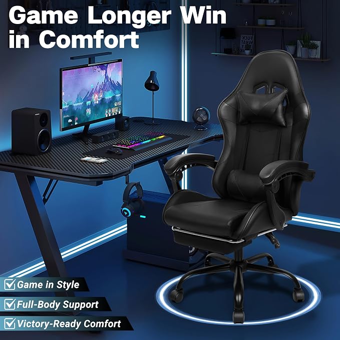 Gaming Chair with Footrest and Lumbar Support, Height Adjustable Chair with 360°Office Desk Chair,Heavy Duty 330lbs Computer Chair for Adults