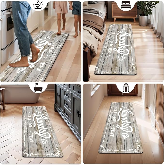 Pauwer Laundry Room Rug Runner 20"x60", Non Slip Waterproof Laundry Mat | Rubber, Washable, Durable, Easy to Clean, Farmhouse Kitchen Mats for Floor, Mudroom,Washroom, Bathroom,Washer, Dryer