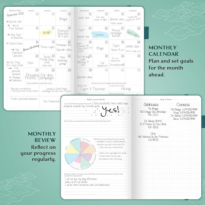 Legend Undated Weekly Planner – Goal Planner Journal & Organizer Notebook – Agenda Book with Monthly Calendar & To-Do List, A5 (Viridian Green, Gold)