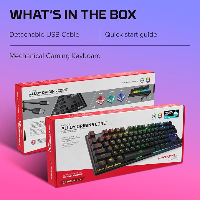 HyperX Alloy Origins Core - Tenkeyless Mechanical Gaming Keyboard, Software Controlled Light & Macro Customization, Compact Form Factor, RGB LED Backlit, Tactile HyperX Aqua Switch,Black