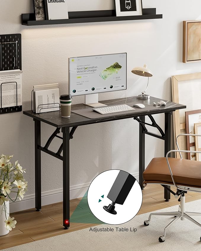 Frylr Small Folding Computer Desk β Portable 44.3 Inch Foldable Laptop Table, Collapsible and Compact for Easy and Fast Setup, Lightweight for Small Spaces, Home Craft and Study Use, Marble Greige