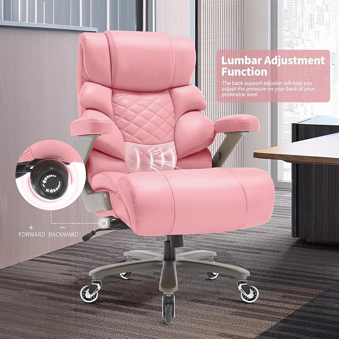 VUZI 700lbs Big and Tall Office Chair, Large Executive Leather Desk Chair | Adjustable Lumbar Support for Back Pain, Plus Size Wheels, 3D Flip Arms, Heavy Duty Metal Base, Wide Seat Computer Chair