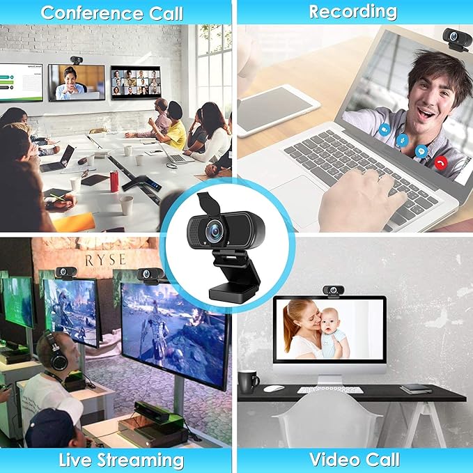 Full HD 1080P Webcam with Privacy Shutter and Tripod, Pro Streaming Web Camera with Microphone, Widescreen USB Computer Camera for Laptop Desktop Mac