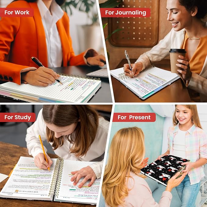 Large Spiral Lined Notebooks for Work with Removable Dividers & Tabs, 8.5"x11" Pretty Hardcover 5 Subject Notebook Journal for Women, College Ruled, for Study & Office, 280 Pages, Skate Pup