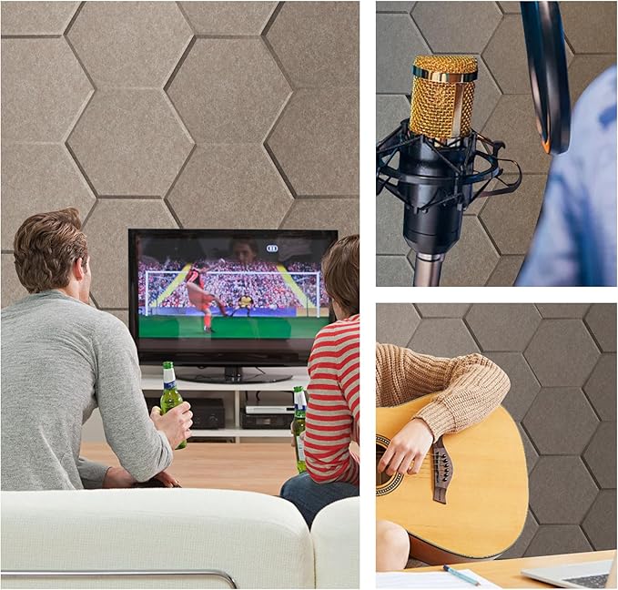 15 Pack Hexagon Sound Proof Foam Panels for Walls, Acoustic Panels 12" x 11" x 0.35" High Density Sound Absorbing Panels, Noise Reduction Foam for Home Studio, Office, Gaming Room & Theater(Gray)