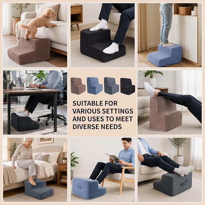Foot Rest for Under Desk at Work,2-Tier Ergonomic Footrest for Office,Black | with Washable Cover and Handle, Non-slip bottom, Support Foot Pillow, Leg Elevation Pillow, Support Feet and Legs for Home