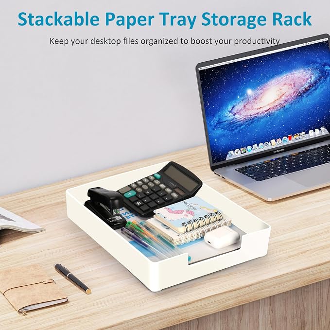 Paper Tray, Letter Tray, 2-Pack Desk Tray Organizer, Plastic A4 Letter-Size Printer Paper Holder, Rectangular Desktop Stackable File Mail Document Storage Container for Office Supplies School Home