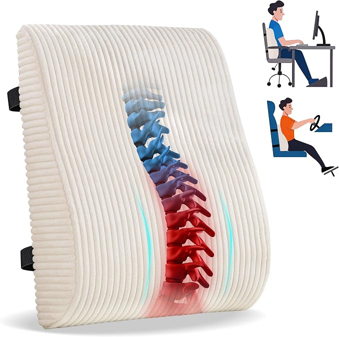 Ergonomic Lumbar Support Pillow for Lower Back Pain Relief, Corduroy Cover Back Support Cushion with Adjustable Straps, Large Size Lumbar Pillow for Office, Gaming & Home Essentials, Large, Beige