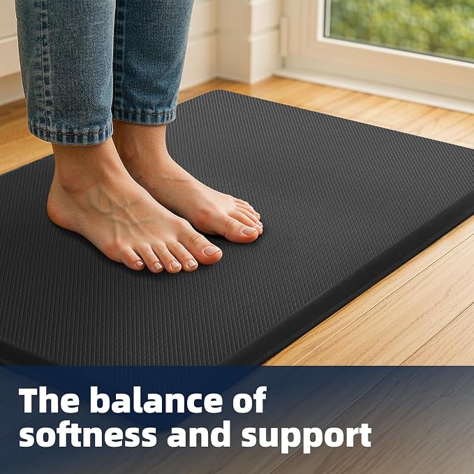 Kitchen Mat Cushioned Anti Fatigue, 0.75" Waterproof,Non Slip Kitchen Rugs, Memory Foam Comfort Mat for Standing at Home,Office,Sink,Laundry(20"x47.2" Black)