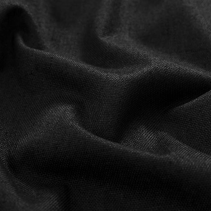 KOUFALL Black Linen Thermal Blackout Curtains for Bedroom, Boho Farmhouse Style Gothic Whimsy Goth Dark Out Curtains for Living Room, Wide 52 x 63 Inch Long, 2 Panels Set