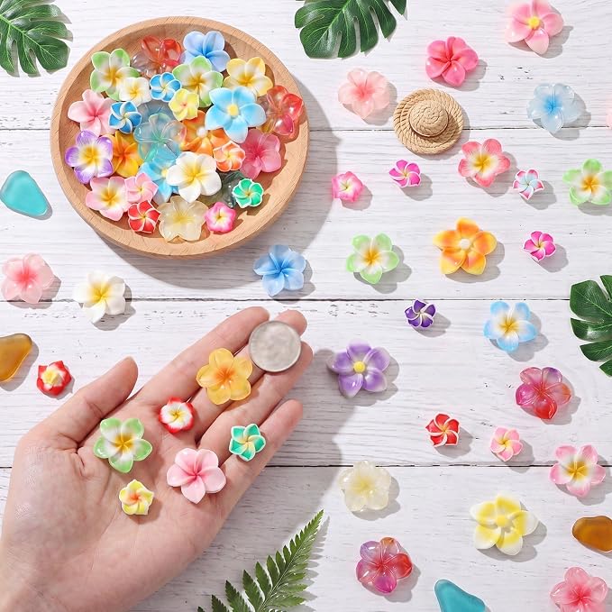 Giegxin 40 Pcs Plumeria Flower Resin Charm Summer Hawaii Plumeria Flower Flatback Cabochon Accessories Cute Embellishments Bulk for Jewelry Cellphone Case Scrapbooking Headband DIY Craft Making