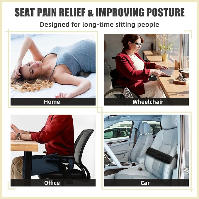 Coeyese Lumbar Roll Pillow for Lower Back Support, Black, Long-15*4.3'' | Removable Pillowcase, Upgraded Adjustable Strap, Suitable for Office, Chair, Car, Seat Pain Relief & Improving Posture