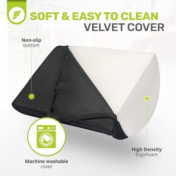 ErgoFoam Tall Foot Rest Premium Velvet Large Soft Foam Footrest for Back, Lumbar, Knee Pain | Rocker Foot Stool (Black)