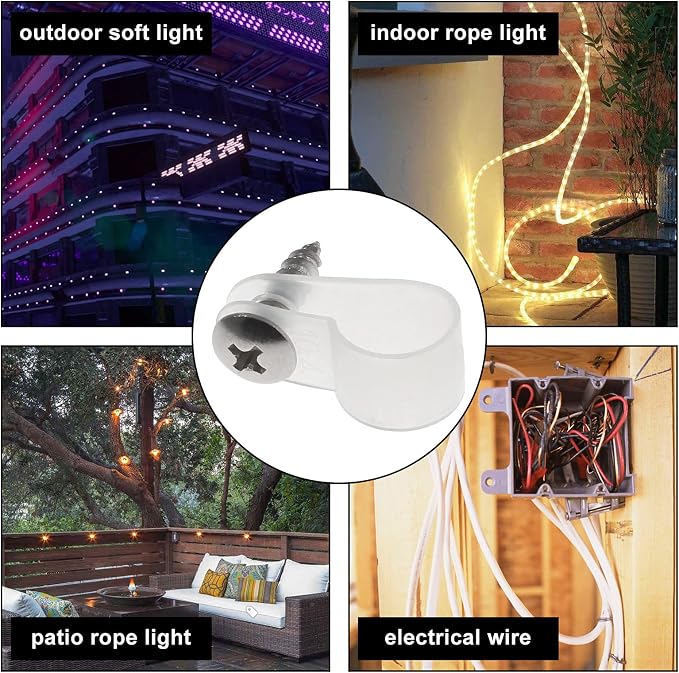 Bonsicoky 3/8 Inch Rope Light P-Style Clips, 50Pcs | With Screws, Cable Clip Wire Clamp, Cable Organizer Cord Holder, For Wire Management