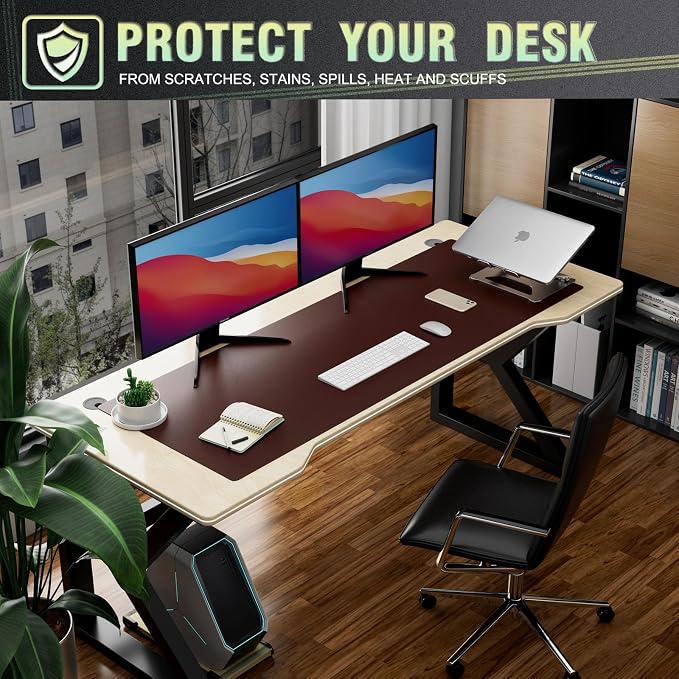 K KNODEL Large Office Leather Desk Mat, Mouse and Keyboard Pad, Computer and Laptop Mat, Desktop Protector and Cover, Writing Pad and Blotter (47.2"x17", Dark Brown)