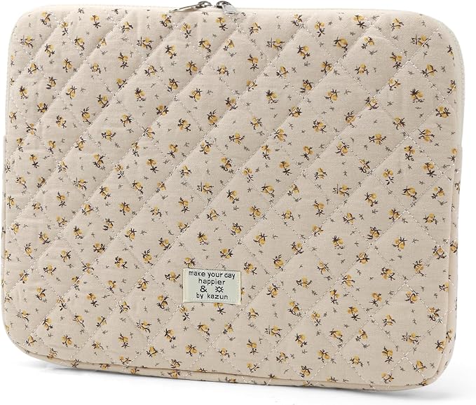 Puffy Laptop Sleeve 13-15.6 Inch Cute Quilted Laptop Protective Case Padded Floral Computer Sleeve for MacBook (A-Yellow, 11 Inch)