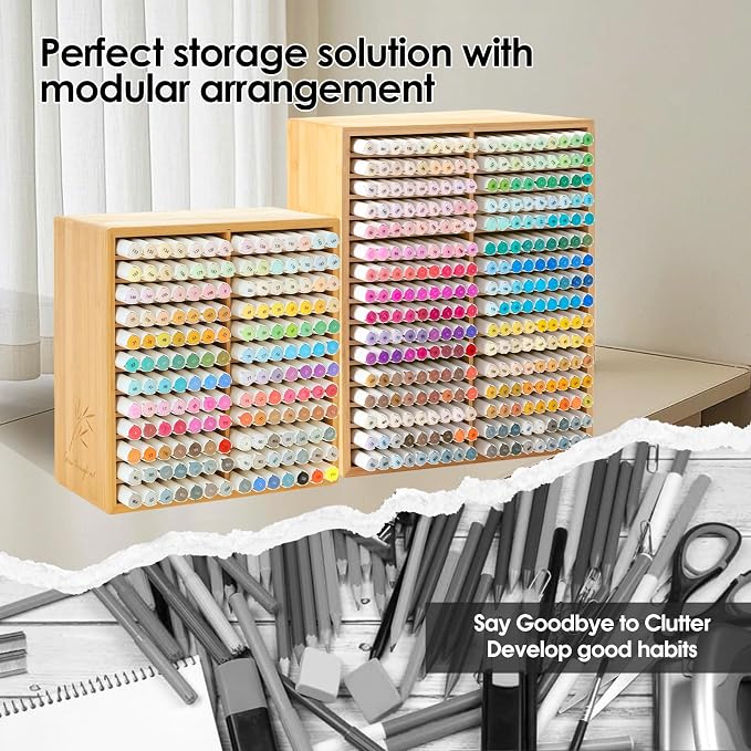 Marker Organizer for 288 Markers,Bamboo Wooden Desk Storage Organizer Rack,Markers Pens Pencils Art Brushes Storage Holder for Home Classroom Office Decor