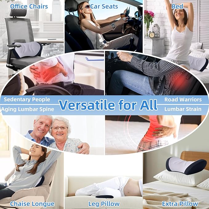 Lumbar Support Pillow for Office Chair - Lumbar Pillow for Car, Memory Foam Ergonomic Lumbar Support Pillow for Car Back Support for Office Chair