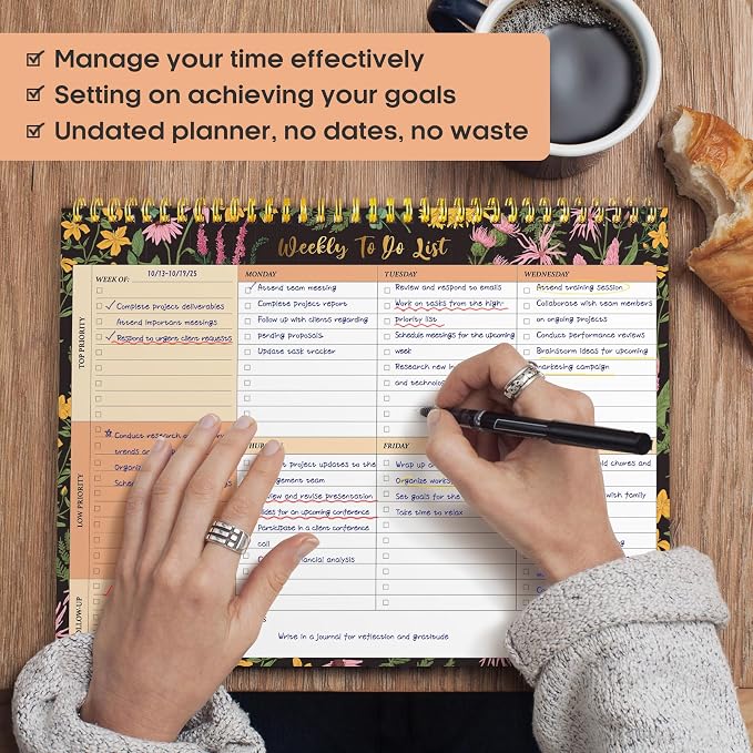 Taja Weekly To Do List Notepad with 52 Undated Sheets(8.5"×11")- Weekly Desk Planner for Women & Man, Work and Home - 1 Pack Amber Garden