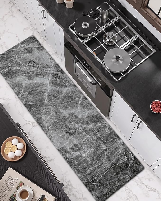 DEXI Kitchen Floor Mats Cushioned Anti Fatigue, 23x107 Dark Grey Marble | Runner Rug Wide Standing Comfort, Waterproof Oil-proof, Memory Foam Padded for Front Sink Laundry