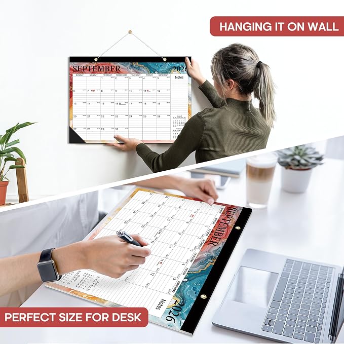 Desk Calendar 2026, 18 Months Calendar Runs from January 2026 to June 2027 - Large 17" x 12" Desktop/Wall Monthly Calendar for Home School, or Office - Gilded Elegance