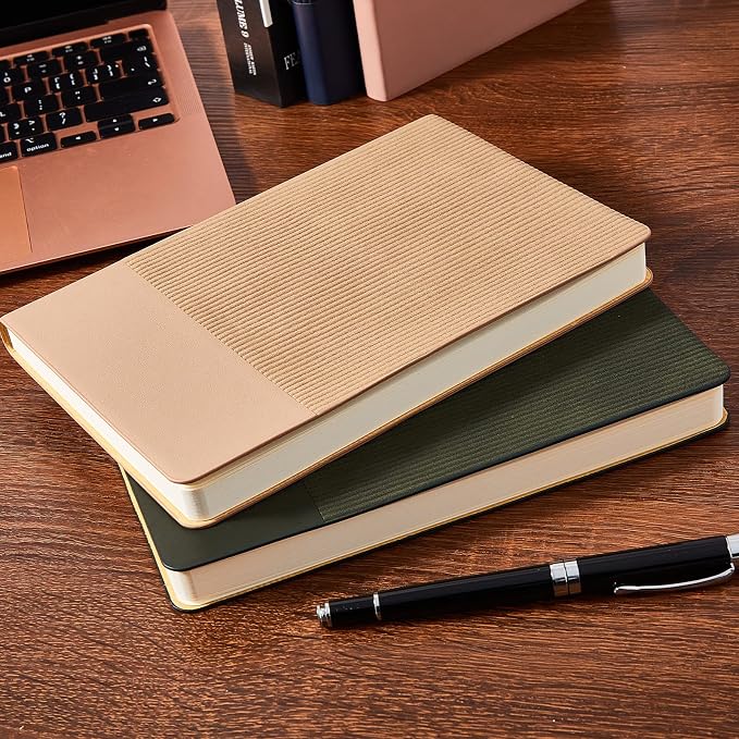 Lined Journal Notebook for Work College Ruled Notebook 5.79" x 8.27" A5 PU Leather Daily Journaling Notebook 216 Pages for Women Men Daily Writing Business School Travel Gift (Khaki)