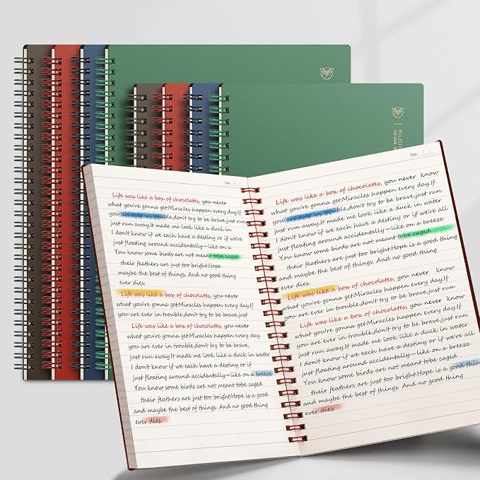EMSHOI Lined Journal Spiral Notebook 7.48" x 10.15" - 3 Pack 480 Pages 100gsm Thick Paper, B5 Large Notebooks College Ruled, Plastic Hardcover Journals for Writing Women Men Work School Supplies