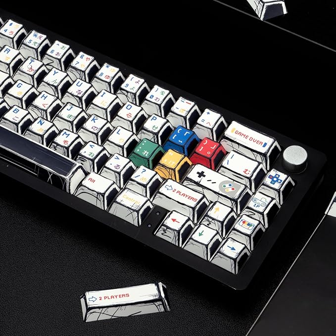 Manga Style PBT Keycaps Set, Cherry Profile Pixel Game Theme Key Cap, Dye Sub Keyboard caps 135 Keys Custom Keycaps for Cherry Gateron MX Switches Mechanical Keyboards