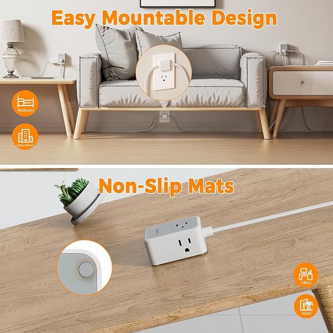 TESSAN Double Ended Flat Plug Power Strip, Twin Extension Cord 12 FT, 3 Non Blocking Outlets 6ft Power Splitter on Each Side, Dual Split Surge Protector Outlet Extension for Home Office Dorm Room