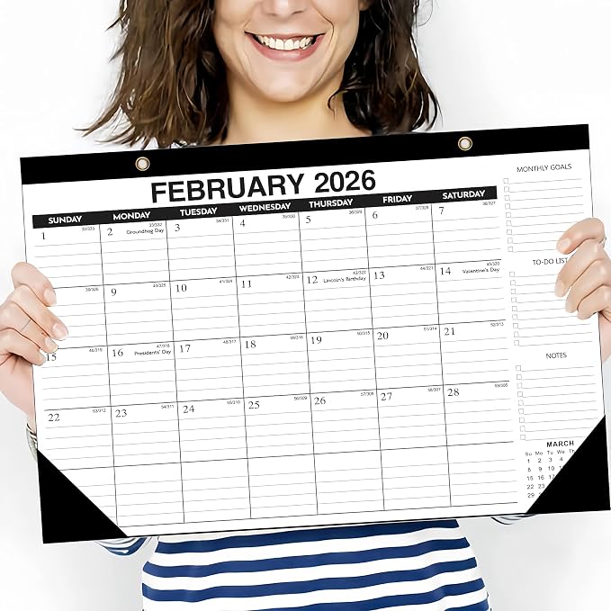 Desk Calendar 2026-2027 - 18-Month Large Desk/Wall Calendar, Through June 2027, 17" x 12", Thick Paper, Large Ruled Blocks, Clear Plastic Cover – Perfect for Home School & Office Organization