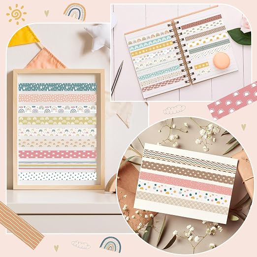 TaoBary 33 Rolls Washi Tape Set, 15 mm Holiday Washi Tape Set Seasonal Plaid Bohemian Colorful Vintage Cute for Card Wrapping Craft(Charming Style)