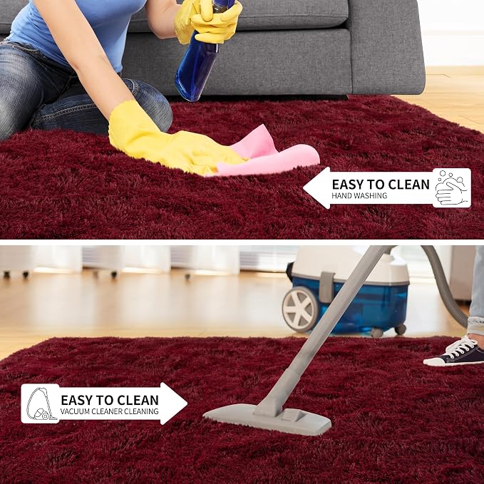 Tepook Soft Runner Rugs for Bedroom 2x6 with Rubber Backing, Burgundy Red Fluffy Rugs for Hallway, Shag Bedside Rug Fuzzy Plush Carpet for Living Room Dorm Nursery Indoor Home Decor