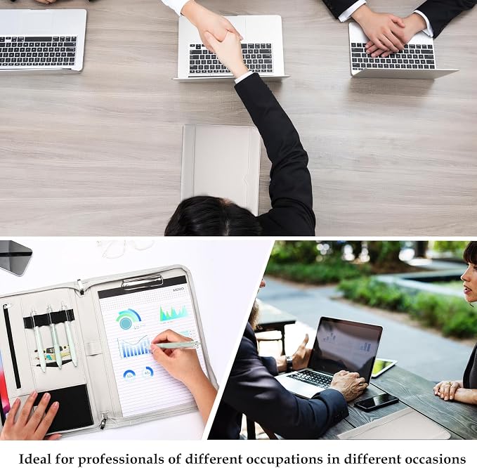 ProCase Portfolio Business Padfolio Folder with Zipper, Conference Meeting Executive File Legal Document Organizer with Pockets Letter Size A4 Writing Pad Notepad Padfolio -Grey