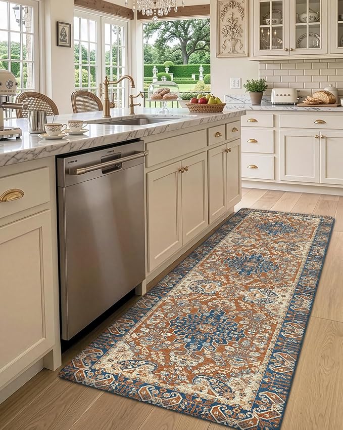 DEXI Kitchen Mats for Floor Cushioned, 23x107 Extra Large Long Runner Rug Non Slip, Waterproof Soft Comfort Standing Padded Anti Fatigue Decorative, Brown Beige