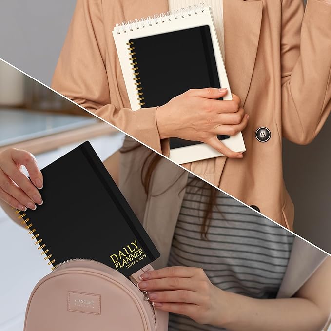 Daily Planner with Hourly Schedules - Undated To Do List Notebook for Work and Study, Spiral Bound, 5.5" x 8.5", Easily Manage Tasks and Appointments - Black