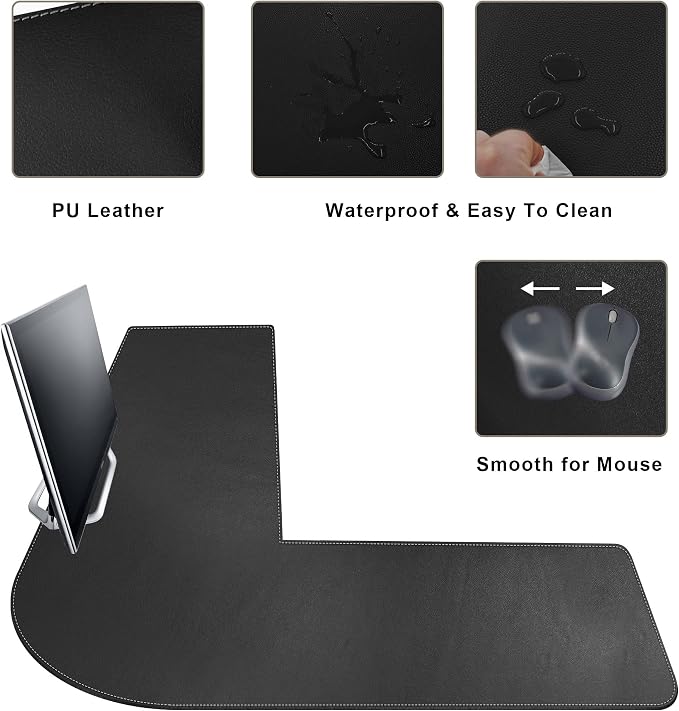 Mydours XXL 46"x46"x16" L Shaped Desk Mat, Extra Large L Shaped Desk Pad with Smooth PU Leather Surface & Suede Base, L Shaped Mouse Pad for Home Office Desks, Office Desk Workstation (Black)