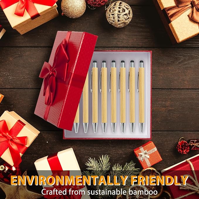 200pcs Bamboo Pens Bulk with Touch Stylus Tip Wooden Bamboo Pens Engraving Wooden Ballpoint Pen Customizable Gift Pen Bulk