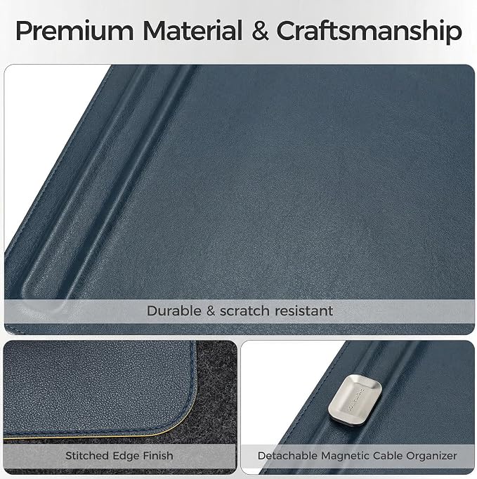 Desk Mat – Double-Sided Vegan Leather & Felt | Built-In Magnetic Cable Organizer & File Storage | Premium Workspace Pad for Office, Gaming & Creative Professionals-(Green)