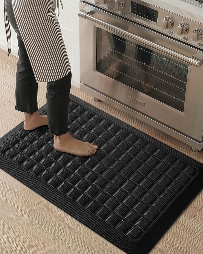 Color&Geometry Kitchen Floor Mat 20x32 Extra Thick Anti Fatigue, Black | 0.9in High Dense Foam Mat For Standing Comfort,Easy Clean,Stain Resistant,Beveled Safe Edges,Stress/Pian Relief,Foot Rest