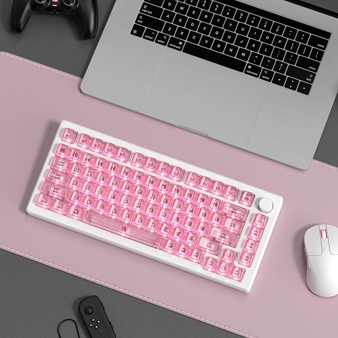 dagaladoo Clear keycaps,Transparent Keyboard keycaps,Jelly Key caps Set,Shine Through keycap,MDA Profile Keyboard caps for Mx Switches Mechanical Keyboard(Pink)