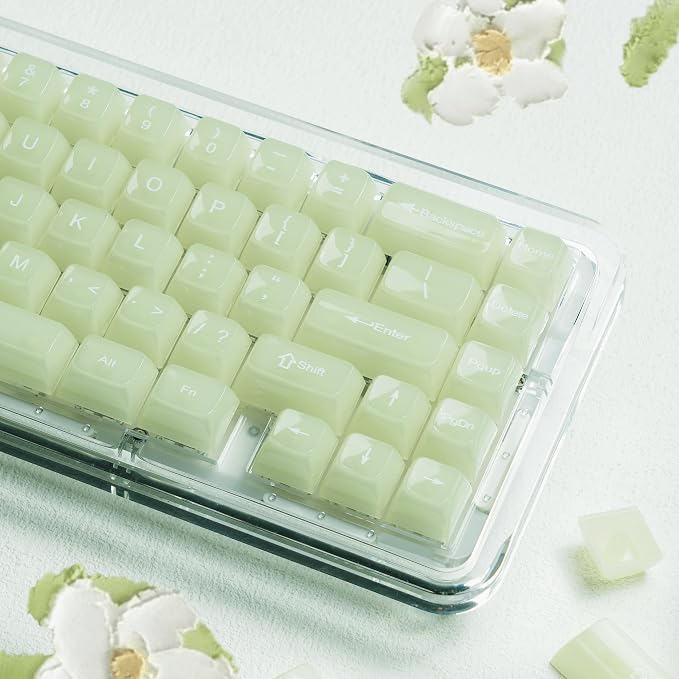 Womier Keyboard Keycaps Jelly - Ceramic Keycaps Style, Clear Creamy Matcha Green Key Cap Shine Through Custom 60 65 75 100 Percent for Cherry MX, Outemu, Gateron Mechanical Keyboards (MDA Profile)