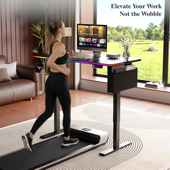 Electric Standing Desk, 48x24" Adjustable Height Computer Desk, with 3 Memory Presets, RGB Lights, Overheating&Overvoltage Protection, for Home Work, Study and Gaming, Small Spaces, Modern Furniture